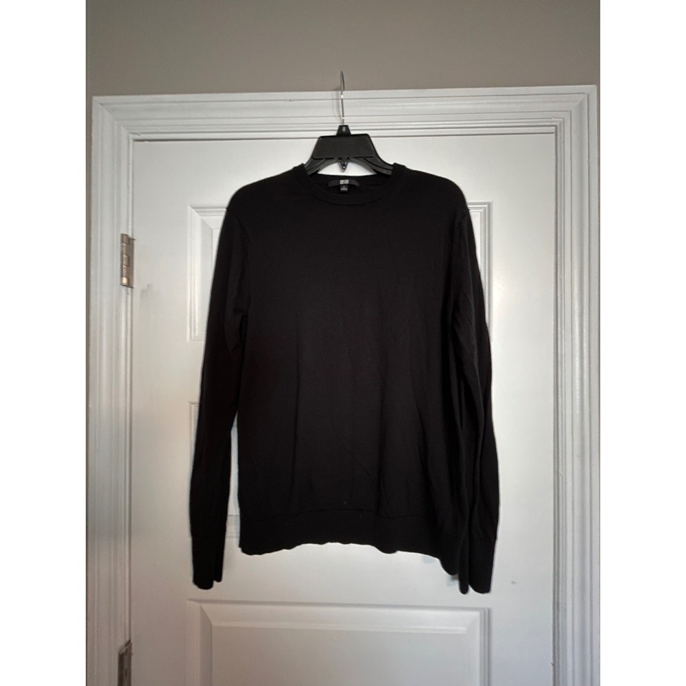 Uniqlo Mens Black 100% Wool Crewneck Sweater Large Long Sleeve Knit Pullover